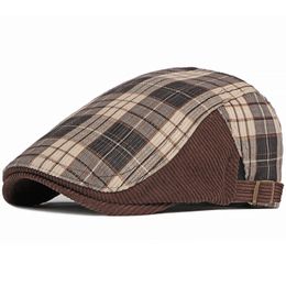 HT4089 New Thick Beret Cap Men Women Autumn Winter Plaid Ivy Newsboy Flat Cap Vintage Artist Painter Beret Hat Adjsutable Berets