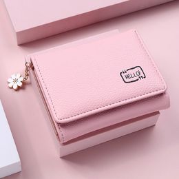 New Cute Flower Tassel Women Wallet Solid Colour Large Capacity Short Girls Female Soft Small Coin Purse Card Holder Money Bag