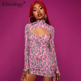 Urban Sexy Dresses Chicology Pink Fire Y2K Cute Dress Long Sleeve Bodycon Party Club Outfits Women Summer Clothes Birthday Streetwear 230707