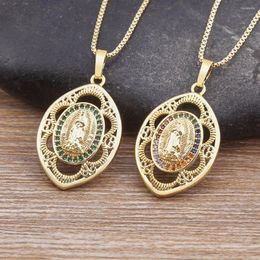 Chains AIBEF Religious Virgin Mary Pendant Necklaces Gold Colour Copper Cubic Zirconia Chokers Christian Jewellery Drop