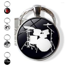 Keychains 1pc Cute Drum Kit Pattern Time Jewel Keychain Pendant Metal Keyring Creative Gift For Music Lovers