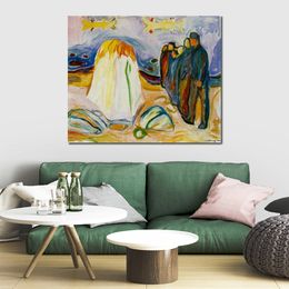 Large Abstract Canvas Art Meeting Edvard Munch Hand Painted Oil Painting Statement Piece for Home