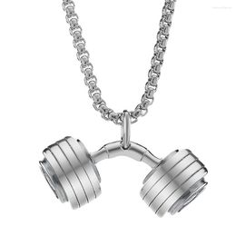 Pendant Necklaces Men's Punk Cool Fitness Barbell Dumbbell Pendants & Stainless Steel Bodybuilding Sports Gym Jewellery For Men