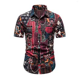Men's Casual Shirts Designer Shirt Summer Beach Style Hawaiian Cotton Linen Print Lapel Cropped Streetwear Camisas