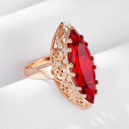 Wedding Rings Wbmqda Luxury Red Natural Zircon Ring For Women 585 Rose Gold Color Boho Ethnic Accessories Vintage Party Fine Jewelry