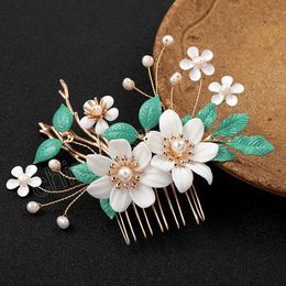 Cloth Flower Hair Comb Hair Clips Leaves Barrettes Pearls Hair Accessories Tiara Wedding Women Headpiece Fashion Jewellery