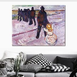 Modern Abstract Canvas Art Worker and Child Edvard Munch Handmade Oil Painting Contemporary Wall Decor