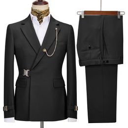 Men's Suits Blazers Tailor Made Black Slim Suit Fit Double Breasted 2 Piece Formal Wedding Groomsman Blazer PantsJacketPant 230707