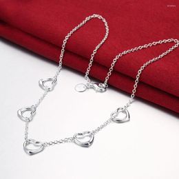 Chains Classic 925 Stamp Silver Colour Necklaces For Women Jewellery 18 Inches Romantic Five Heart Chain Lady Party Fashion Christmas Gift