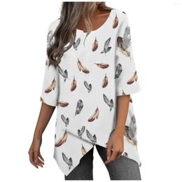 Women's T Shirts 2023 Three Quarter Shirt O-Neck T-Shirt Casual Tops Raglan Asymmetric Hem Panel Comfortable Cotton Top