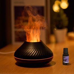 Humidifiers Simulation Flame Humidifier Colorful Night Light Fragrance Diffusers 130ml Portable Air Humidifier Volcanic Flame Aroma Diffuser