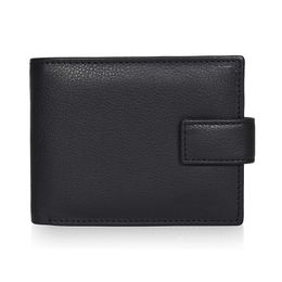 Lychee Pattern Genuine Leather Wallet Buckle Multi Card Slot Large Capacity RFID Men's Wallet with ID Window And Coin Purse