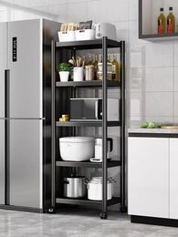 Wholesale 5 floors kitchen shelf floor to floor multi-layer microwave shelves and wheeled storage shelves multi-functional oven pot rack storage shelves