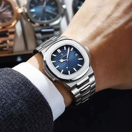Wristwatches Luxury Casual Watch Top Brand Fashion Blue Square Dial Stainless Steel Calendar Luminous Waterproof Men Male Clock Box