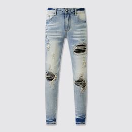 New Jeans For Mens Holes Vintage Distressed Pants Man Washed Biker Trousers Fashion Casual Mature Trendy Denim Pant Hip Hop Motorcycle Jean