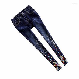 Women's Jeans Brand 2023 Women Beading Rhinestones Diamond Denim Skinny Long Pencil Pants Female Casual Embroidery Slim Britch Trousers