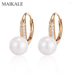 Stud Earrings MAIKALE Simple Round Pearl Gold/Silver Colour Plated Zirconia With Pearls For Women Jewellery Gifts