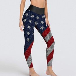 Active Pants Star Flag Print Leggings USA 4th Of July Independence Day Running Yoga Push Up Quick-Dry Sport Legging Women Retro Leggins