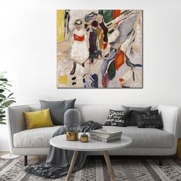 Colourful Abstract Art Children in The Street Edvard Munch Painting Modern Living Room Decor Large