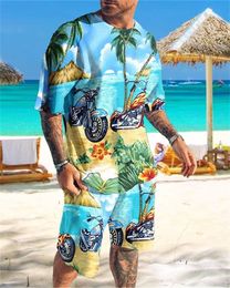Men's Tracksuits 2023 TShirt Set Leisure Casual Seaside Coconut Tree Print Sportswear Oversized Clothing Shorts Suit Summer Beach Coat 230707