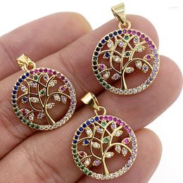 Pendant Necklaces Fashion Exquisite Round Tree Of Life Necklace Inset Colourful Zircon Luxury Jewellery Making Charm Woman Accessory Gifts