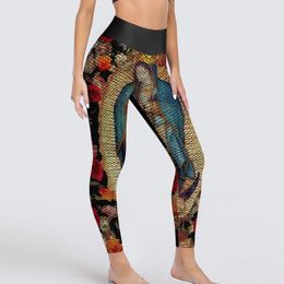 Active Pants Mexican Virgin Mary Leggings Floral Print Fitness Yoga High Waist Stretchy Sports Tights Women Aesthetic Leggins