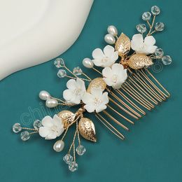 Vintage Hair Combs Flower Crystal Hair Clips Floral Rhinestone Pearls Hair Accessories For Wedding Bridal Headpiece Tiara Jewelry