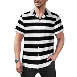 Men's Casual Shirts Retro Striped Shirt Black White Stripes Halloween Vacation Loose Hawaii Funny Blouses Short Sleeve Oversize Clothes