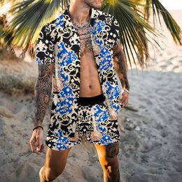 Mens Tracksuits Luxury Leopard Print Hawaiian Shirt Set Short Sleeve Casual Floral Beach SummerTwo Piece Men Sets S3XL 230707