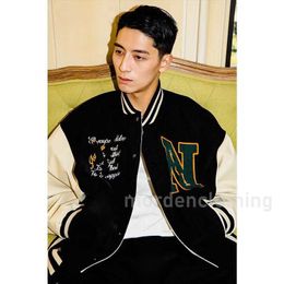 Men's and women's hip hop kanyeesa baseball uniform embroidered woolen patchwork sleeves Vibe style couple vintage stand collar cardigan jacket