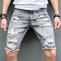 Men's Jeans 2023 Summer Men Slim Beach Denim Shorts Stylish Holes Casual