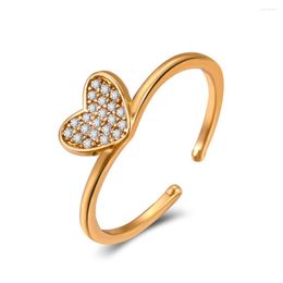 Wedding Rings Luxury Heart Zircon Ring For Women Dainty Shaped Charm Adjustable Opening Copper Friendship Party Jewelry Accessories