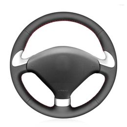 Steering Wheel Covers Hand-stitched Black Leather Car Cover For 307 CC 2004 2005 2006 2007