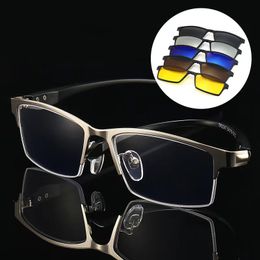 Sunglasses 2347 5 In 1 Rectangle Magnet Men Polarized Clip On Glasses for Half Metal Frame Male Optic Myopia Eyewear 230707