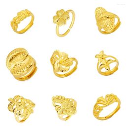 Wedding Rings 24K Gold Colour For Women Vintage African Middle East Aesthetic Jewellery Charm Party Finger Ring Jewelery