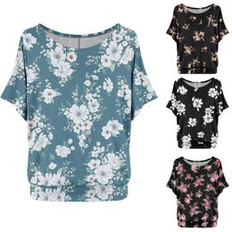 Women's Blouses Summer Women Flower Print O Neck Short Sleeves T-Shirt Regular Oversize Loose Long Clothing Tops Lady Baggy Breathable