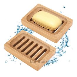 Natural Bamboo Wooden Soap Dish Bathroom Wood Soap Drain Dishes Tray Holder Bath Shower Bamboos Soaps Storage Rack Plate TH0993