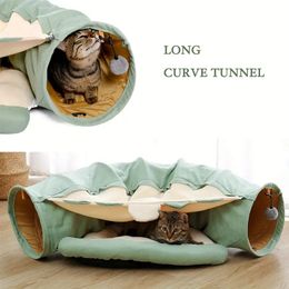 Cat Tunnel Bed, 2-in-1 Cat Tube Nest Multi-Function Pet Tunnel Toy With Soft Cushion And Ball Toy For Indoor Cats Rabbits Green