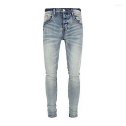 Men's Jeans 2023 Arrival Classic Simple Light Blue Bilateral Stripes Slim Buttons Small Feet Letter Denim Pants