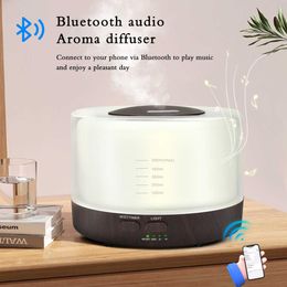 Humidifiers 500ML Ultrasonic Cool Mist Humidifier Aroma Essential Oil Diffuser Color Night Light with Bluetooth Music Speaker Wood Grain