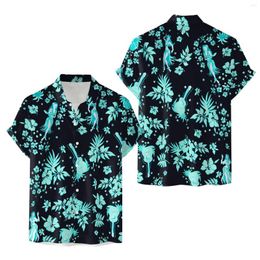 Men's Casual Shirts Green Gita Print Beach Style Hawaii Shirt Tops Short Sleeve Turn-Down Collar Button Blouse Travel Vacation Summer Male