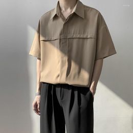 Men's Casual Shirts 2023 Summer Short Sleeve Drape For Men Loose Business Solid Color Designer Senior Half-sleeve Dark Button Shirt