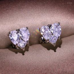 Stud Earrings Big Heart Bling Zircon Stone Silver Colour For Women Korean Fashion Jewellery 2023