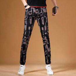 Men's Jeans Light Luxury Mens Slimfit Printed Black Denim Pants Sexy Allmatch Trendy Stretch Korea Version Street Pants; 230707