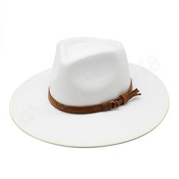 Women Men Wool Fedora Hat With Leather Ribbon Gentleman Elegant Winter Autumn Femme Wide Brim Jazz Church Panama Sombrero Cap