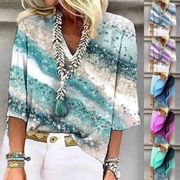 Women's Blouses 3/4 Sleeve Tees For Shirt Tops Women Button Down Womens Loose V Neck Long Sleeves Blouse Causal