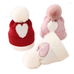 Berets 2023 Autumn Winter Baby Hat Double Layer Thickened Jacquard Love Girls Knitted 0-12 Months Cap Warm Woollen