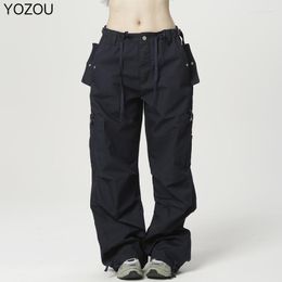 Women's Pants YOZOU Cotton Cargo Parachute Black Green Brown Blue Korean Baggy Oversize Wide Leg Low Waist Y2k Pant Solid Bottoms