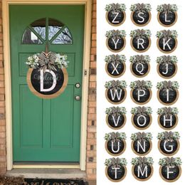 Decorative Flowers Doorplate Garland Easy To Hang Surname Letter Burr-free Wooden Sign Optional Last Name Year Round Front Door Wreath