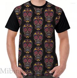 Men's T Shirts Funny Print Men Shirt Women Tops Tee Day Of The Dead Sugar Skull Dark Graphic T-Shirt O-neck Short Sleeve Casual Tshirts